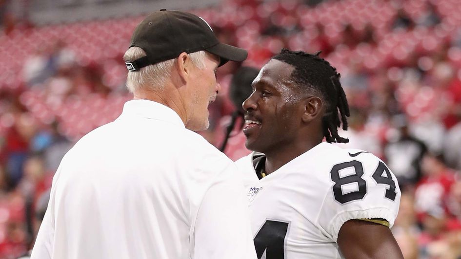 Oakland Raiders wide receiver Antonio Brown with general manager Mike Mayock