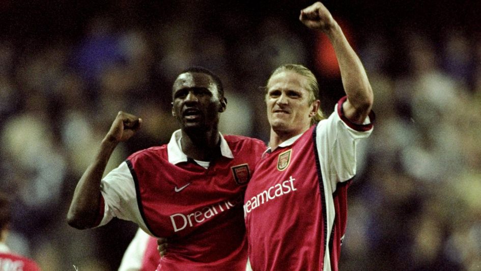 Emmanuel Petit (right) and Patrick Vieira in action for Arsenal against Spurs in 1999