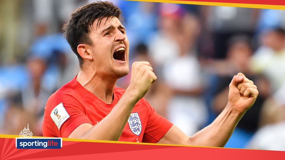 Harry Maguire celebrates after England's victory over Sweden