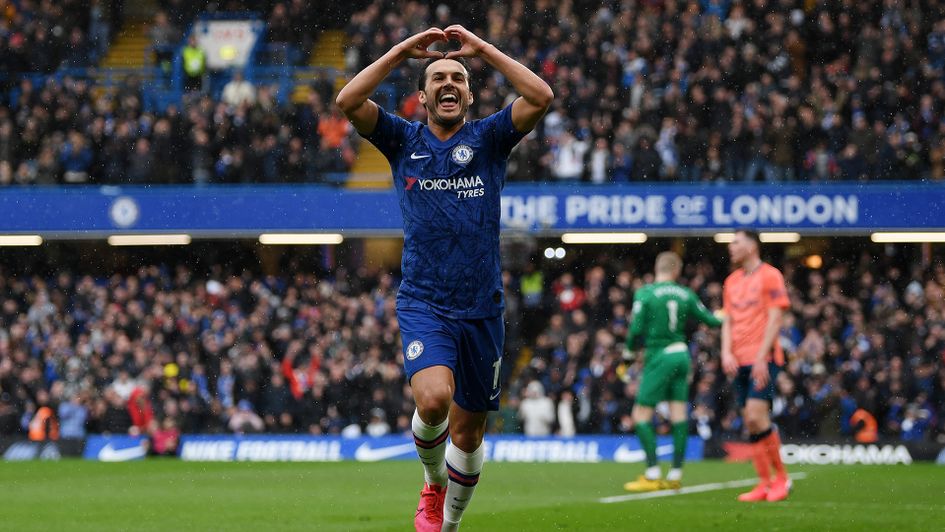 Pedro celebrates his goal against Everton