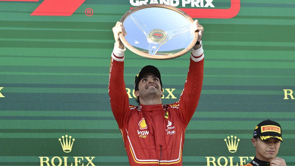 Carlos Sainz celebrates his victory