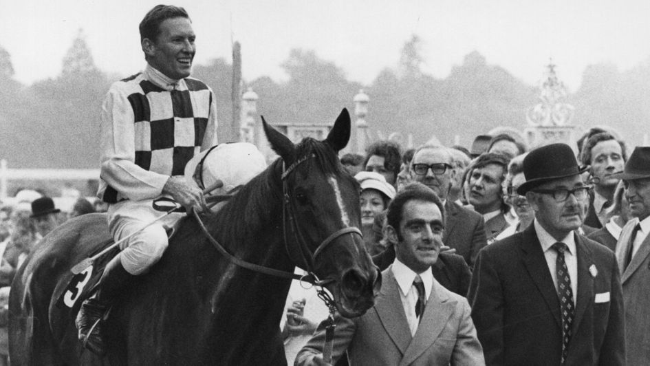 Dahlia and jockey Bill Pyers after winning the 1973 King George