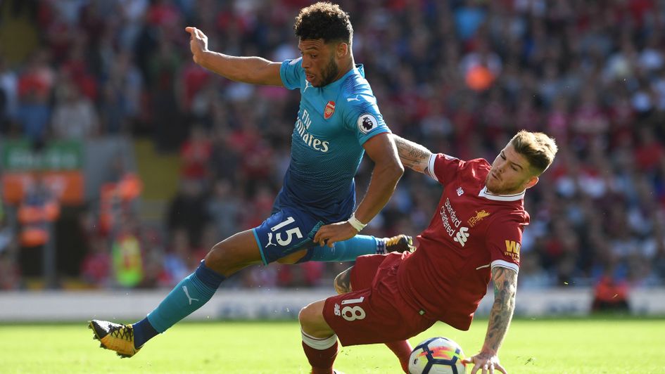 Alex Oxlade-Chamberlain in action against Liverpool