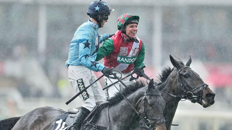 Tristan Durrell congratulates Harry Skelton after a stable Grade One one-two