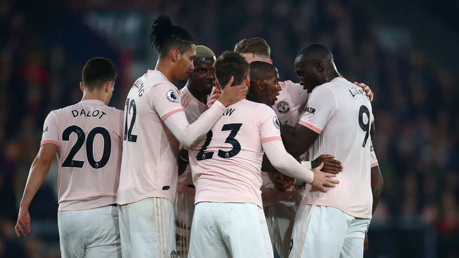 Celebrations for Manchester United after Romelu Lukaku's goal against Crystal Palace