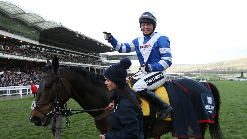 Bryony Frost and Frodon after their Ryanair Chase win