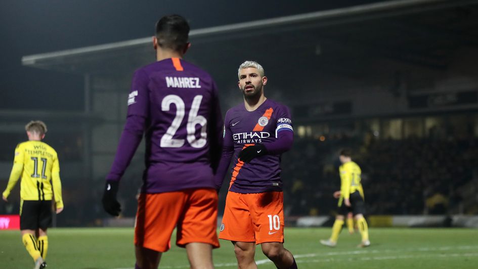 Sergio Aguero celebrates his goal for Manchester City