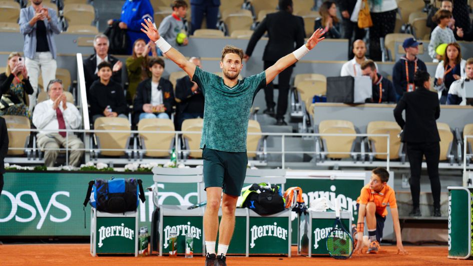 Casper Ruud celebrates reaching the final