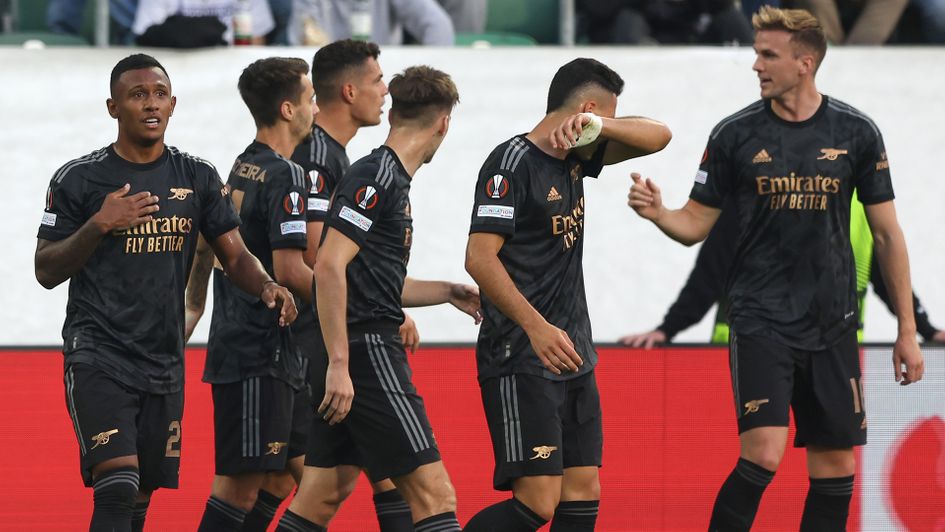 Arsenal celebrate a goal in the Europa League