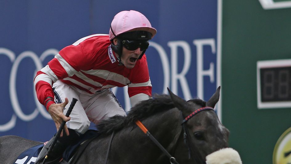 Paul Mulrennan celebrates on Mecca's Angel
