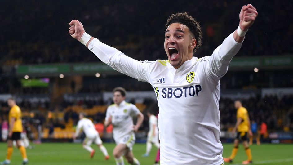 Leeds forward Rodrigo celebrates a goal against Wolves