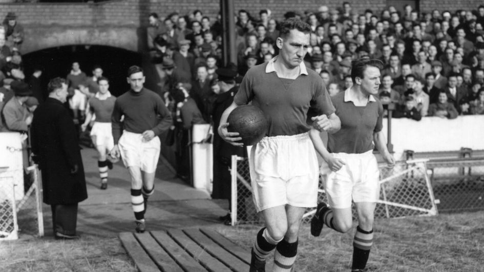 Roy Bentley leads Chelsea out in 1955