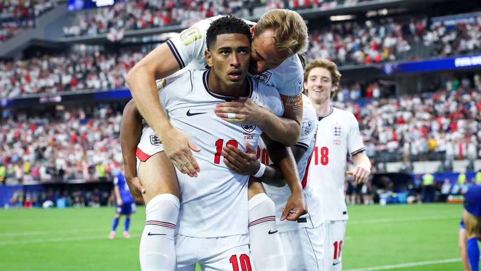 Jude Bellingham celebrates with Harry Kane against Croatia