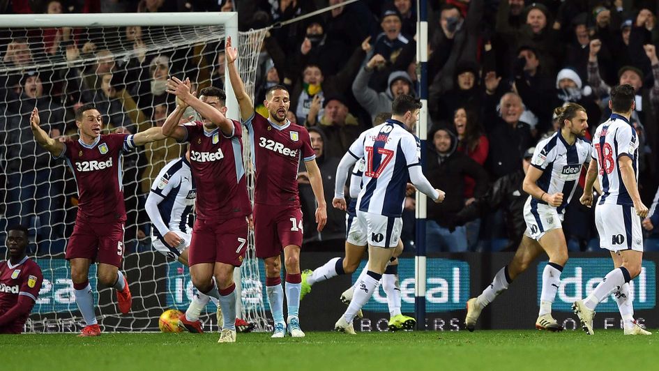 West Brom celebrate their controversial goal against Aston Villa