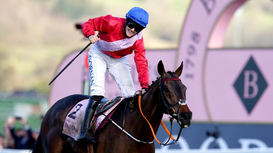 Rachael Blackmore celebrates on A Plus Tard