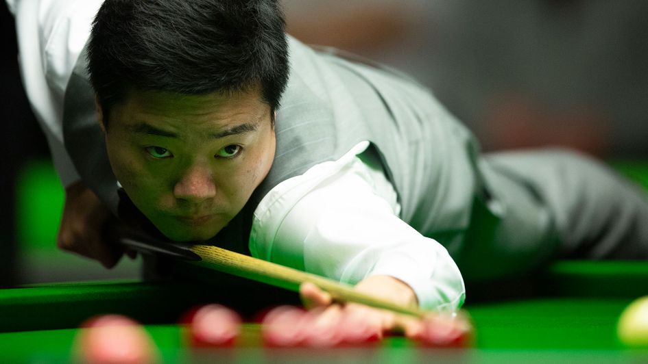 Ding Junhui in action during his first round match at The York Barbican