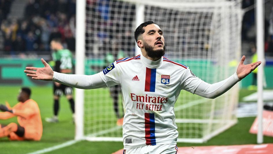 Rayan Cherki celebrates a goal for Lyon