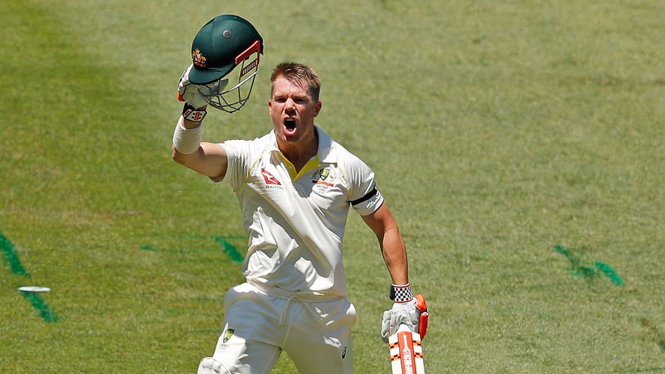 David Warner celebrates his century