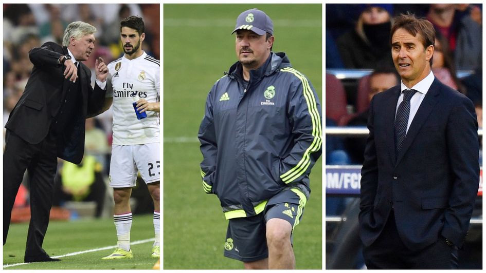 Left to right: Carlo Ancelotti, Rafa Benitez and Julen Lopetegui have all been given their marching orders by Real Madrid