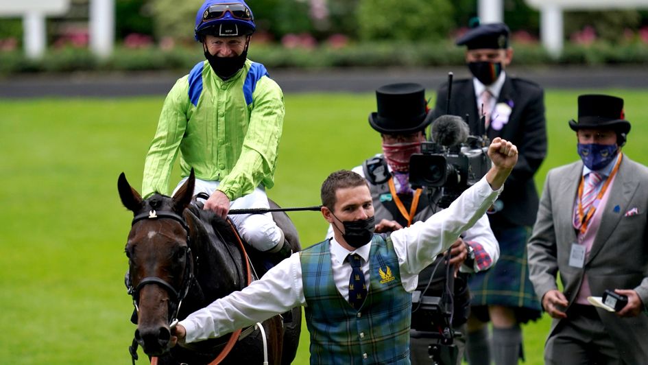 Subjectivist returns to the winner's enclosure after winning the Gold Cup
