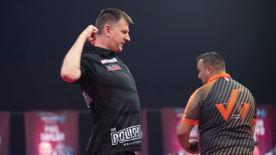 Krzysztof Ratajski celebrates at the World Matchplay (Picture: Lawrence Lustig/PDC)
