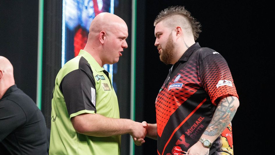 Michael van Gerwen and Michael Smith (Picture: Steve Welsh/PDC)