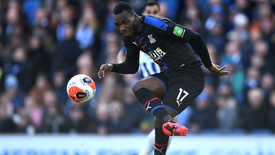 Palace's Christian Benteke mishits a shot in the first half against Brighton