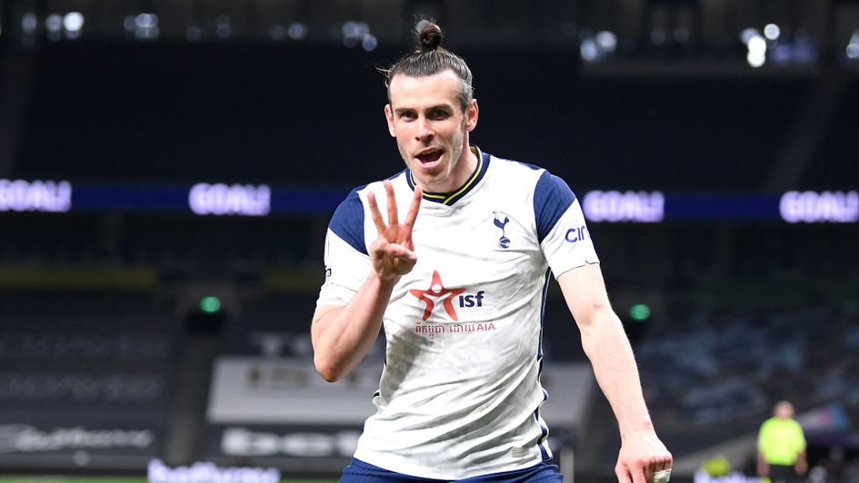 Gareth Bale celebrates his hat-trick