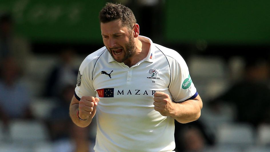 Yorkshire bowler Tim Bresnan celebrates