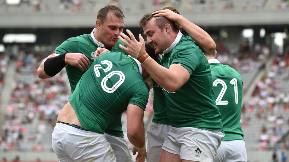 Ireland celebrate one of their tries