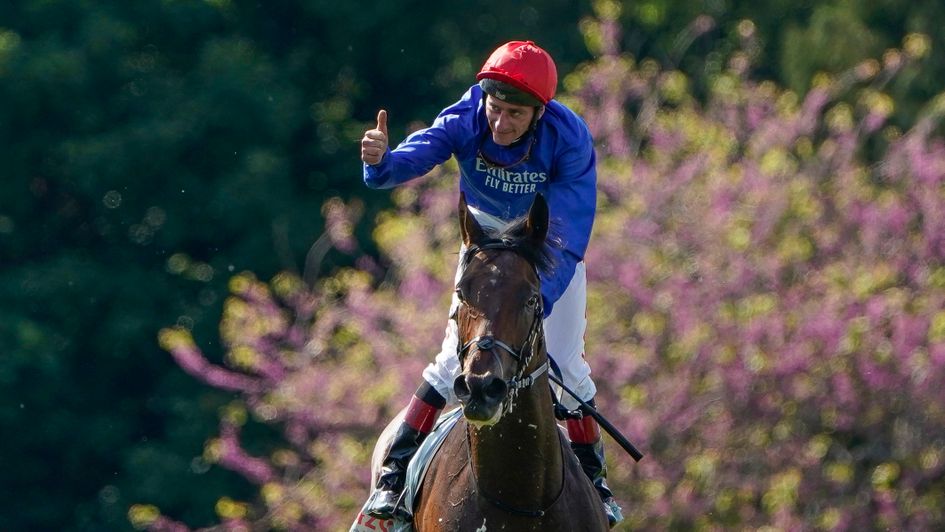 Thumbs up from the Derby winning jockey