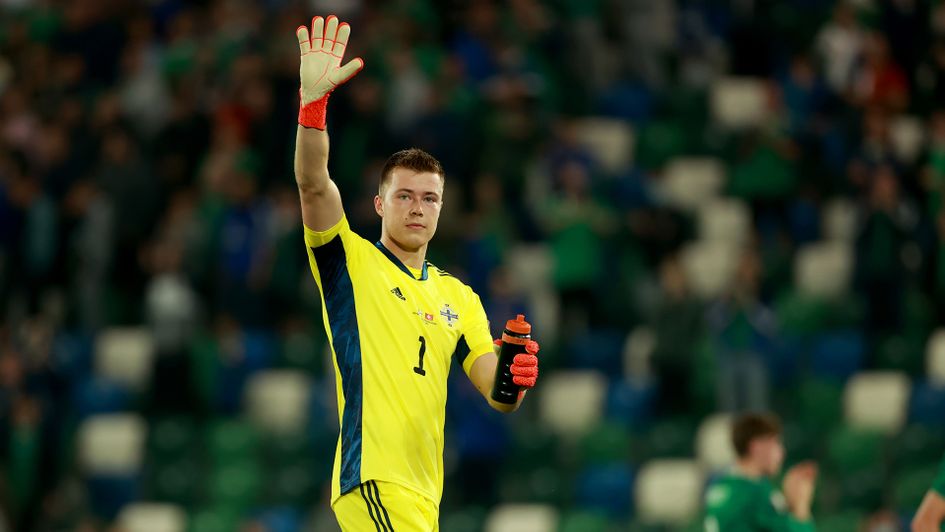 Northern Ireland’s Bailey Peacock-Farrell waves to the fans at full time