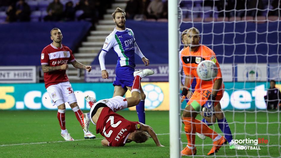 Nick Powell scores for Wigan against Bristol City