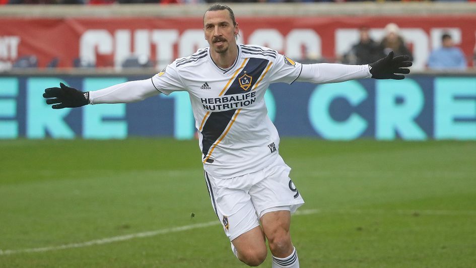 Zlatan Ibrahimovic celebrates after scoring for LA Galaxy