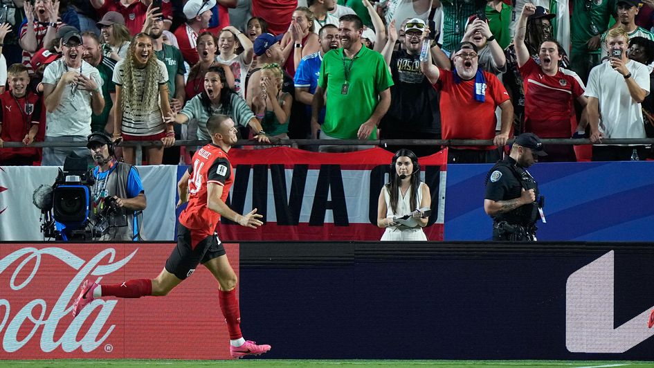 Austria's Sasa Kalajdzic celebrates his late equaliser