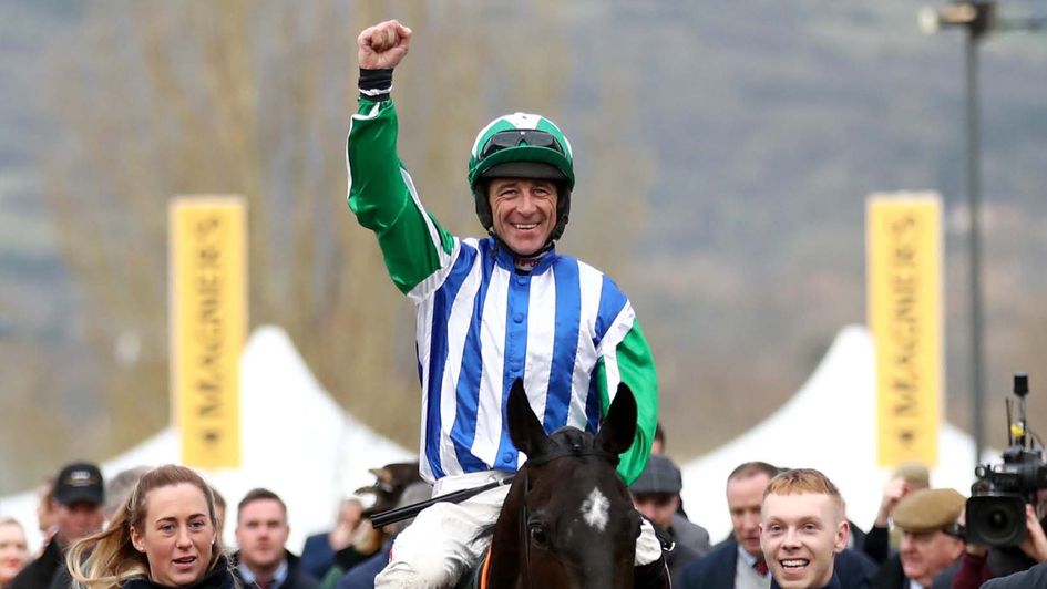 Davy Russell celebrates on Chosen Mate, his last Cheltenhan Festival winner in 2020