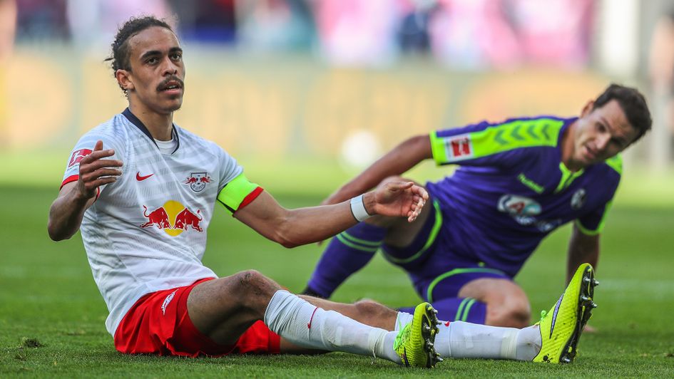 Yussuf Poulsen in action against Freiburg