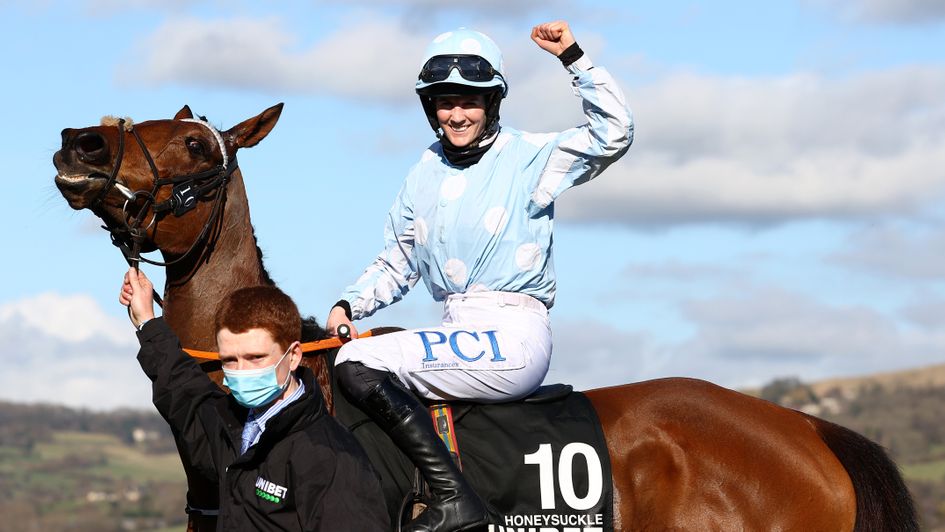 Rachael Blackmore celebrates on Honeysuckle