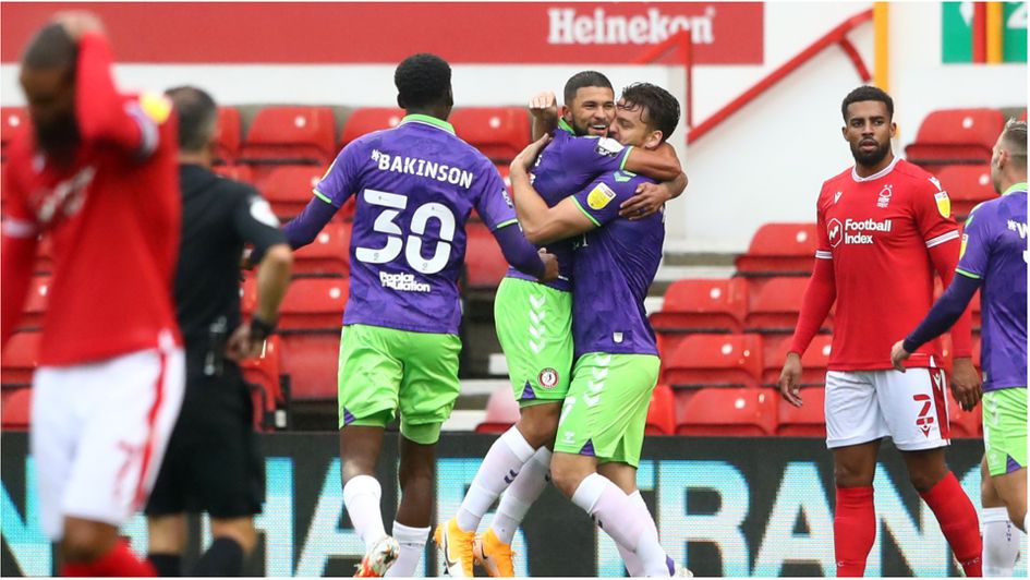 Nahki Wells celebrates scoring for Bristol City at Nottingham Forest