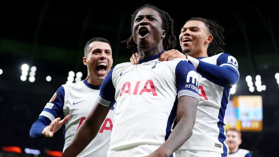 Tottenham Hotspur's Damola Ajayi celebrates scoring their side's second goal of the game during the UEFA Champions League, league stage match at the Tottenham Hotspur Stadium, London.