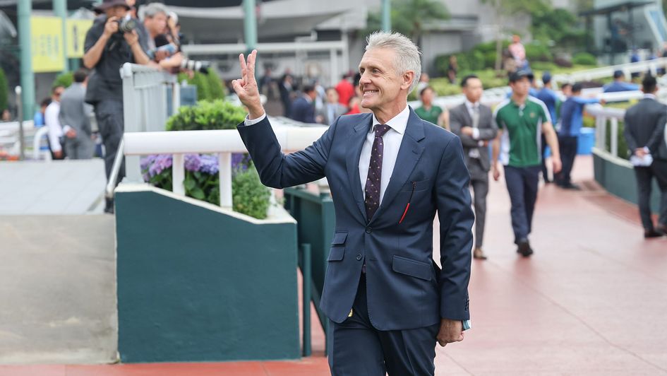 Mark Newnham celebrates a Sha Tin treble
