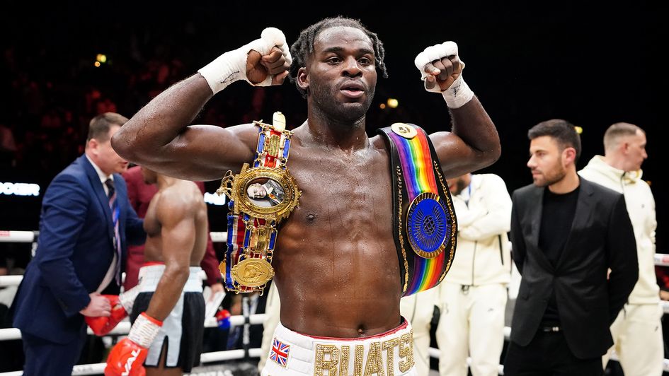 Joshua Buatsi celebrates after victory against Dan Azeez