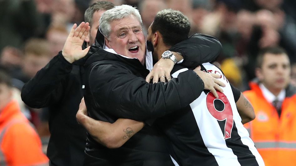 Joelinton: Brazilian (right) celebrates with Steve Bruce after his goal for Newcastle against Rochdale in the FA Cup