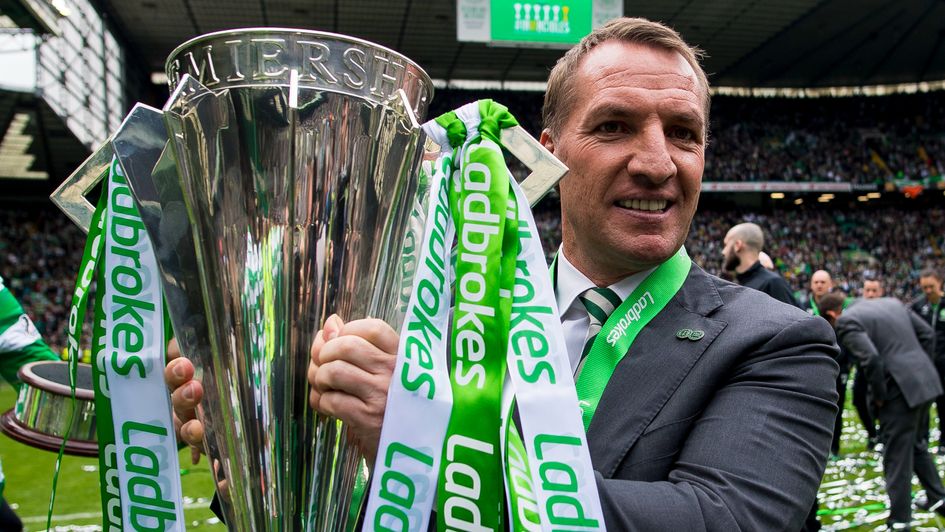 Brendan Rodgers with the Scottish Premiership trophy
