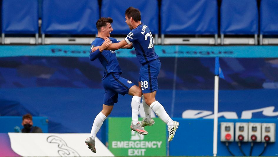 Mason Mount: Chelsea midfielder (left) celebrates his goal against Wolves on the final day of the Premier League season