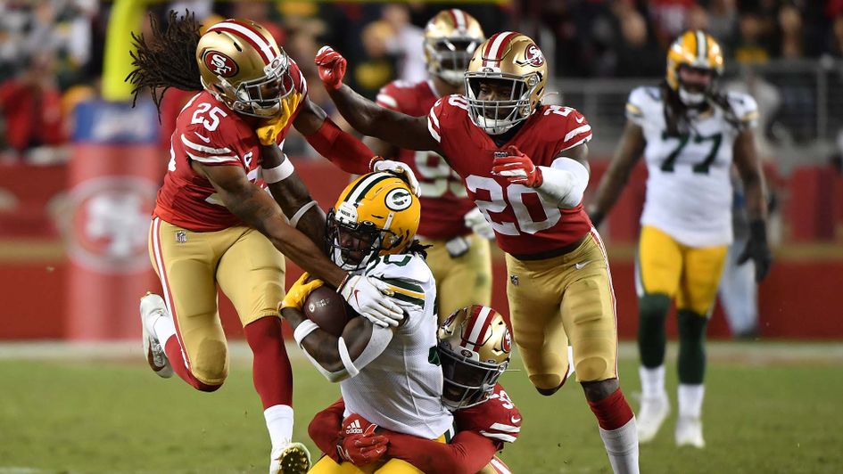 The San Francisco 49ers in action against the Green Bay Packers