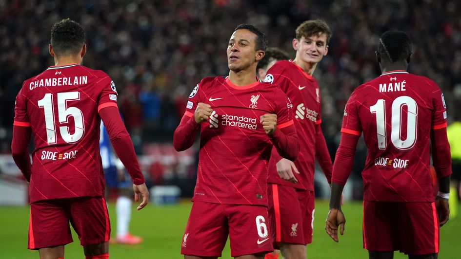 Thiago celebrates his opening goal against Porto