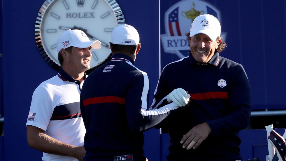 Phil Mickelson (right) keeps up his Ryder Cup streak in Paris