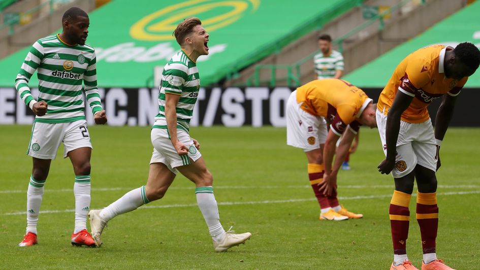 James Forrest: Celtic winger celebrates his goal against Motherwell in the Scottish Premiership