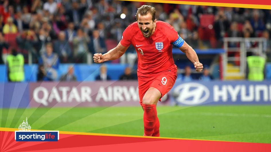 Harry Kane celebrates his goal against Colombia